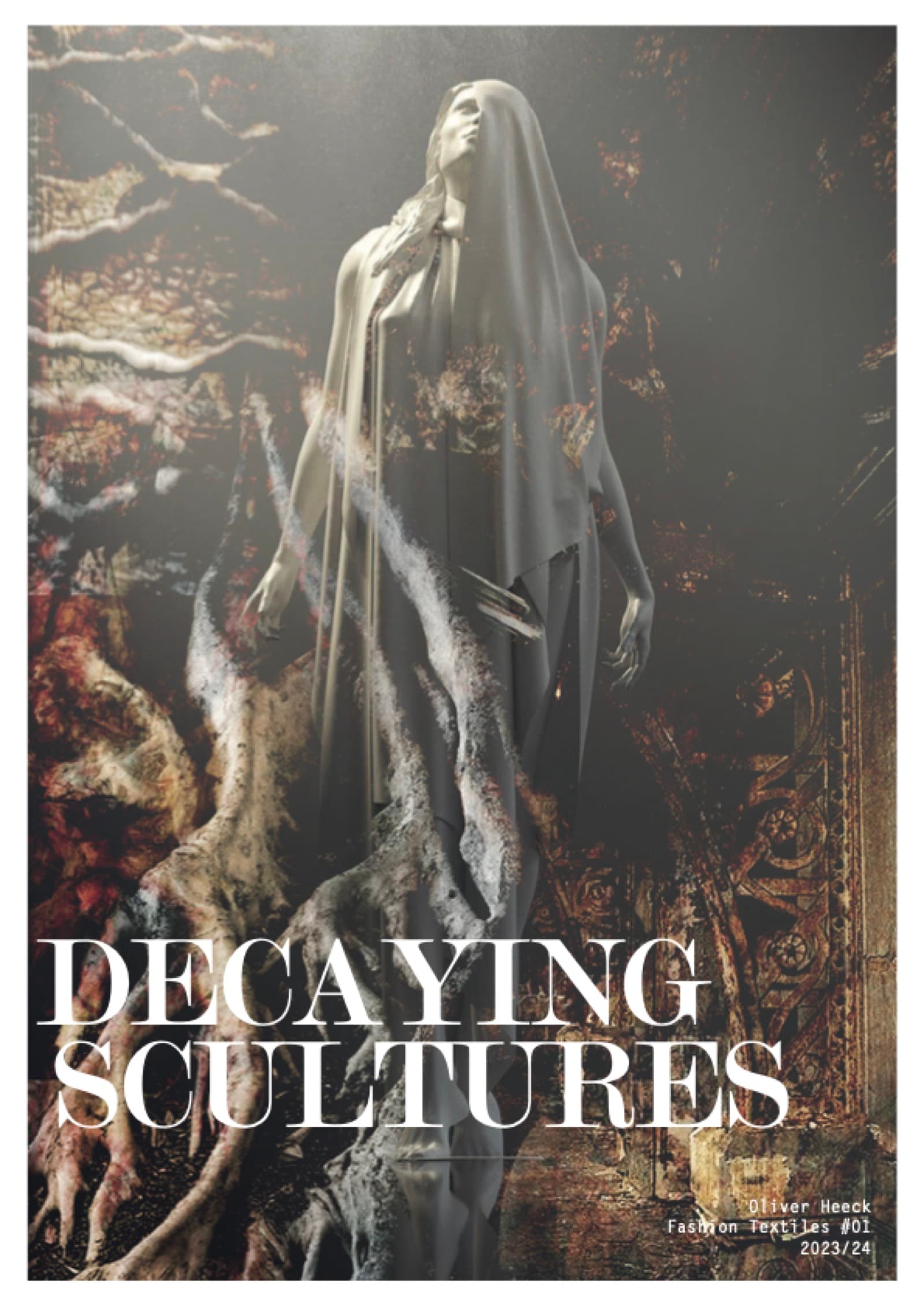 Decaying Sculptures portfolio archive cover with a sculptural mannequin form