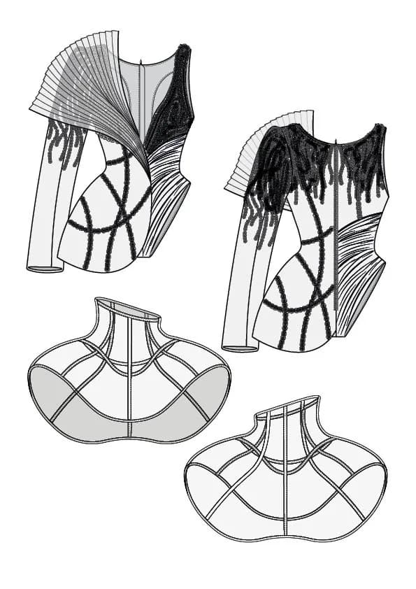 Éruption d'Air feathered silhouette technical drawing